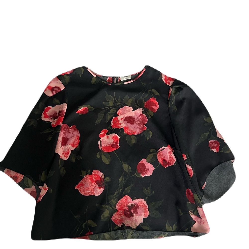Wilfred Black Top with Red Floral Design